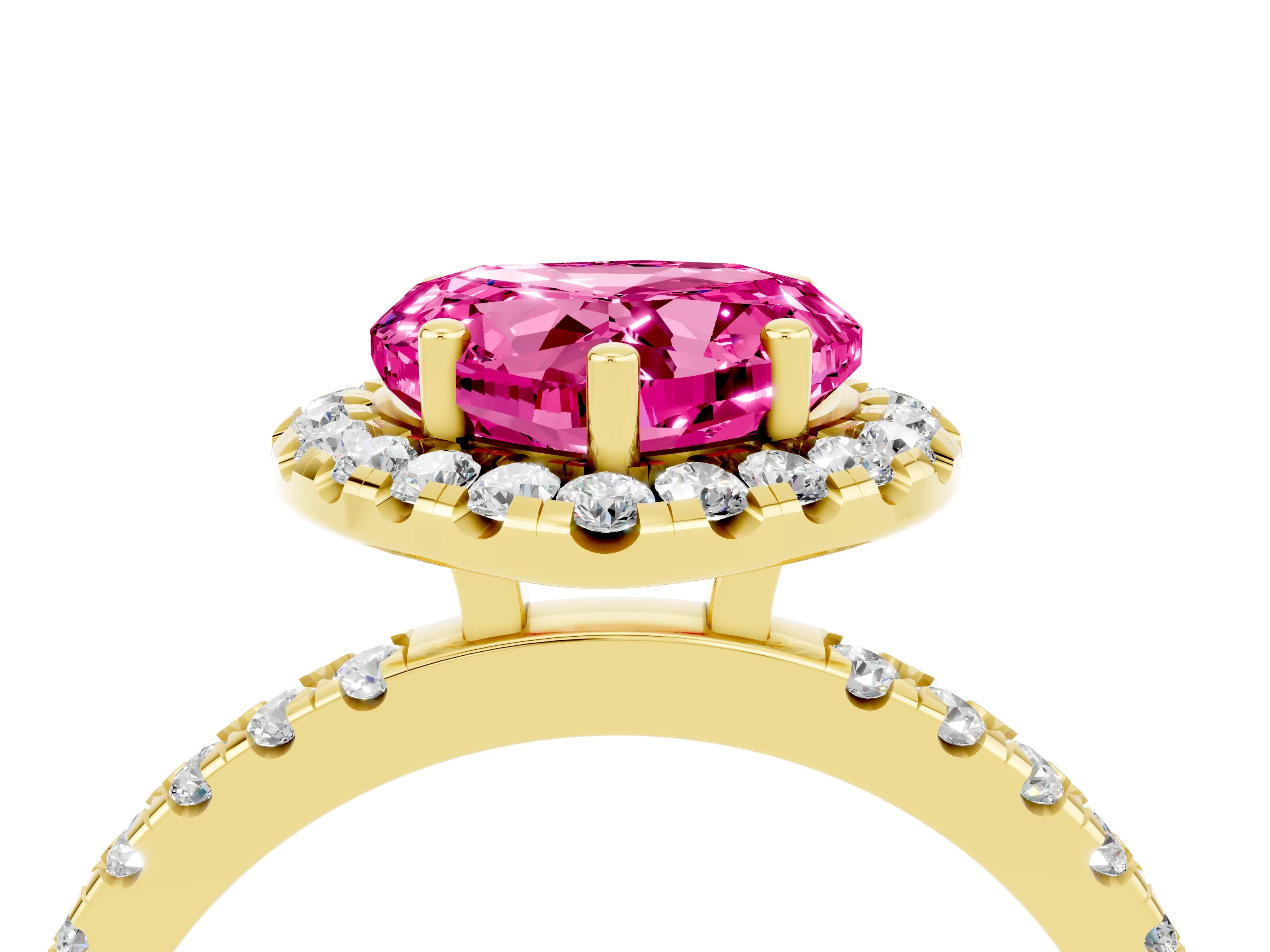 Yellow gold Heart Cut Halo Diamond Pave Band with Prong Setting_4