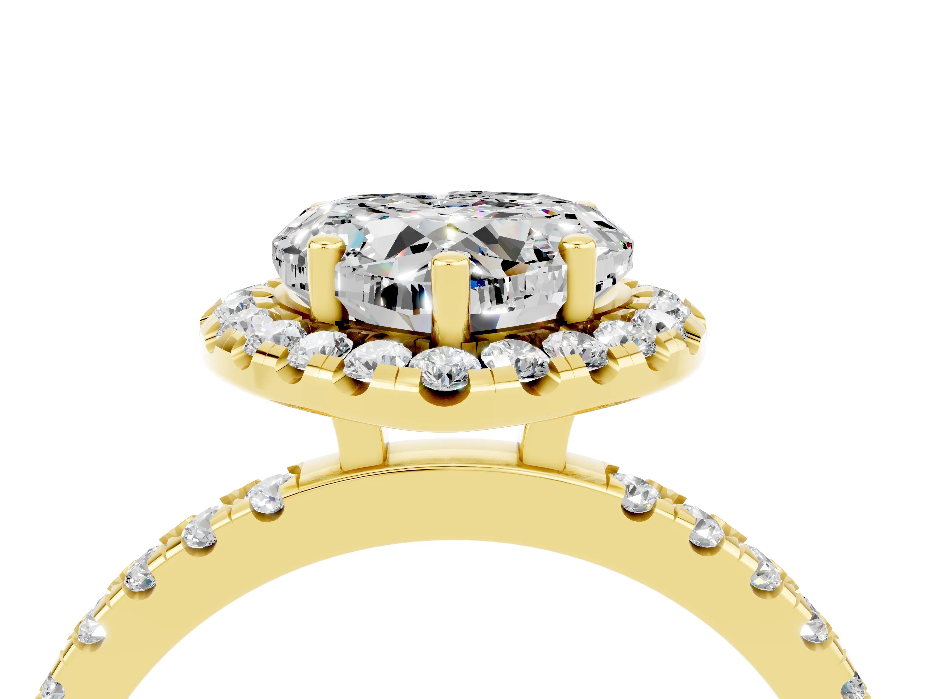 Yellow gold Heart Cut Halo Diamond Pave Band with Prong Setting_4