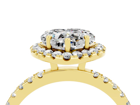 Yellow gold Heart Cut Halo Diamond Pave Band with Prong Setting_4