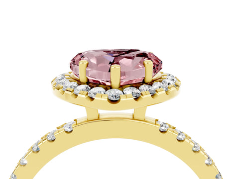 Yellow gold Heart Cut Halo Diamond Pave Band with Prong Setting_4