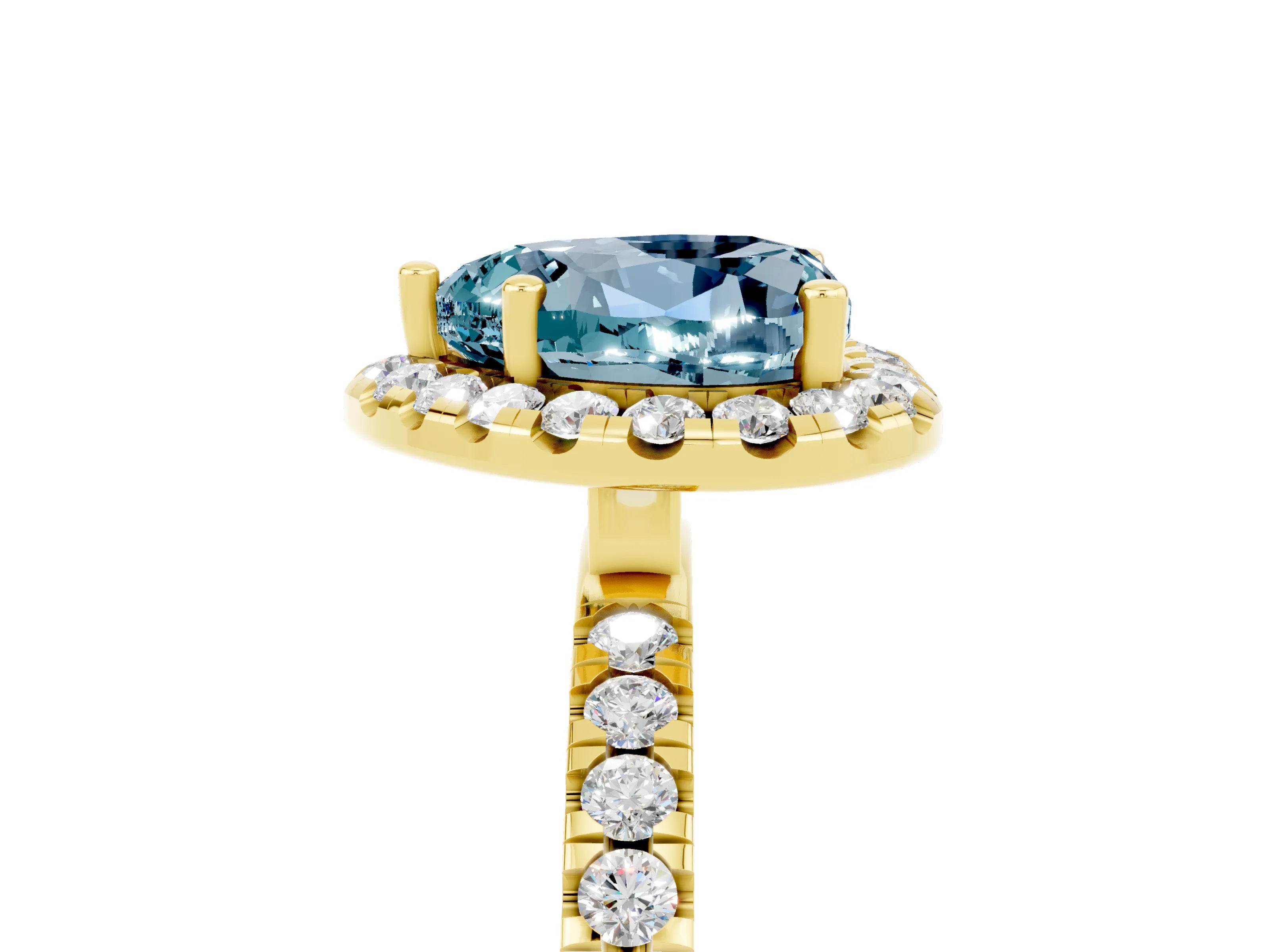 Yellow gold Heart Cut Halo Diamond Pave Band with Prong Setting_5