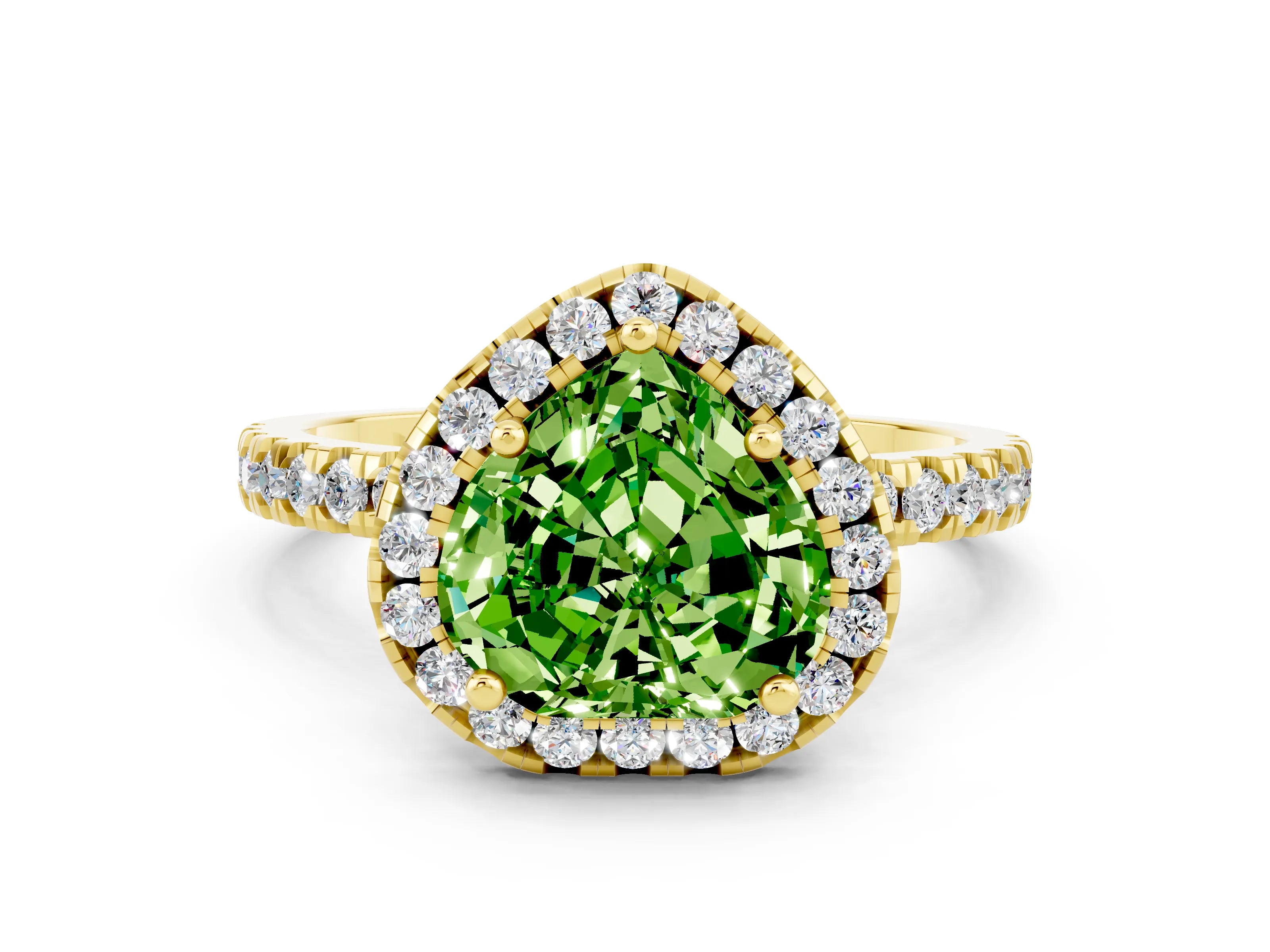 Yellow gold Heart Cut Halo Diamond Pave Band with Prong Setting