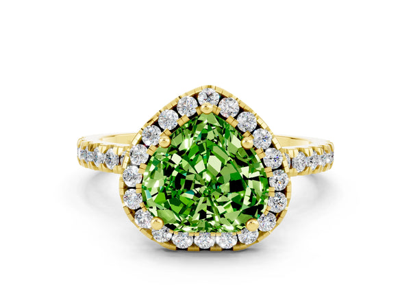 Yellow gold Heart Cut Halo Diamond Pave Band with Prong Setting