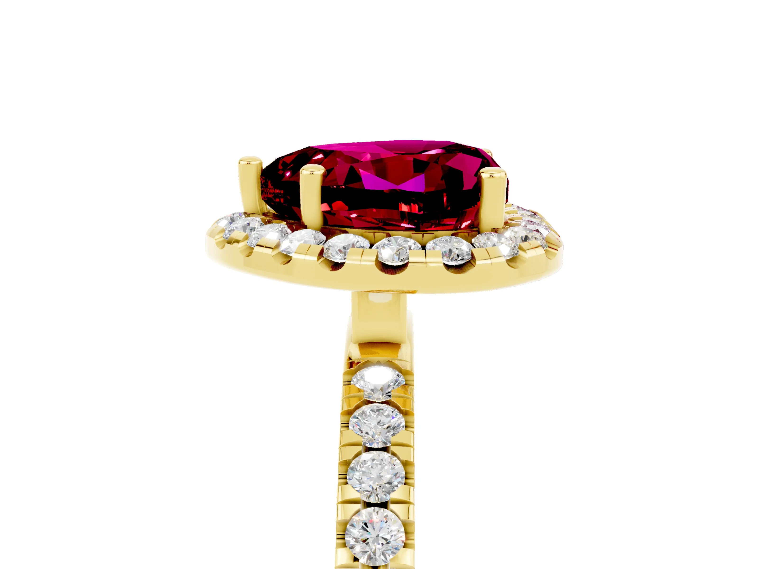Yellow gold Heart Cut Halo Diamond Pave Band with Prong Setting_5