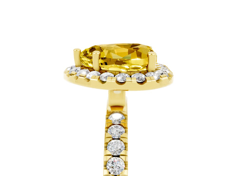 Yellow gold Heart Cut Halo Diamond Pave Band with Prong Setting_5