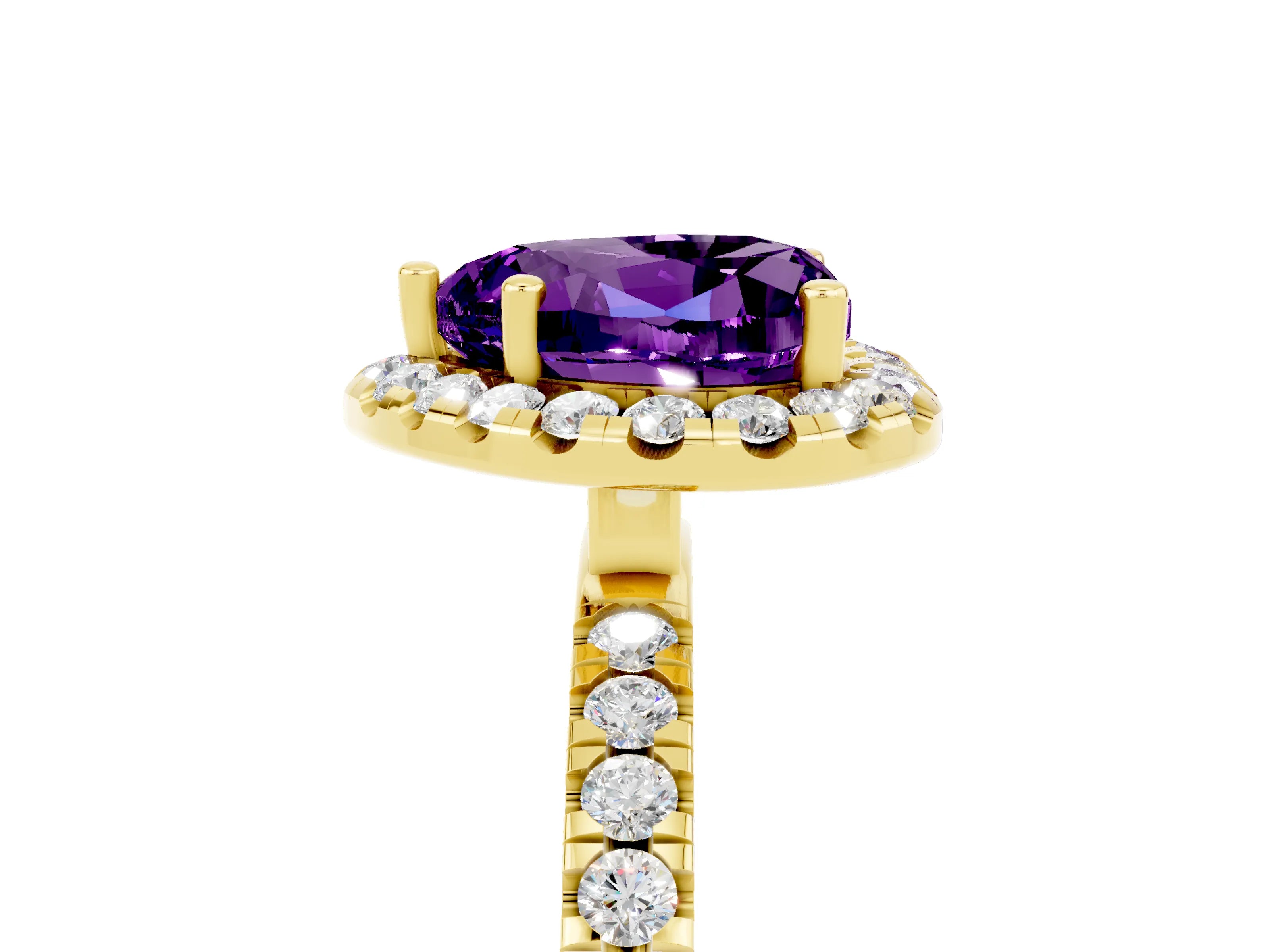 Yellow gold Heart Cut Halo Diamond Pave Band with Prong Setting_5