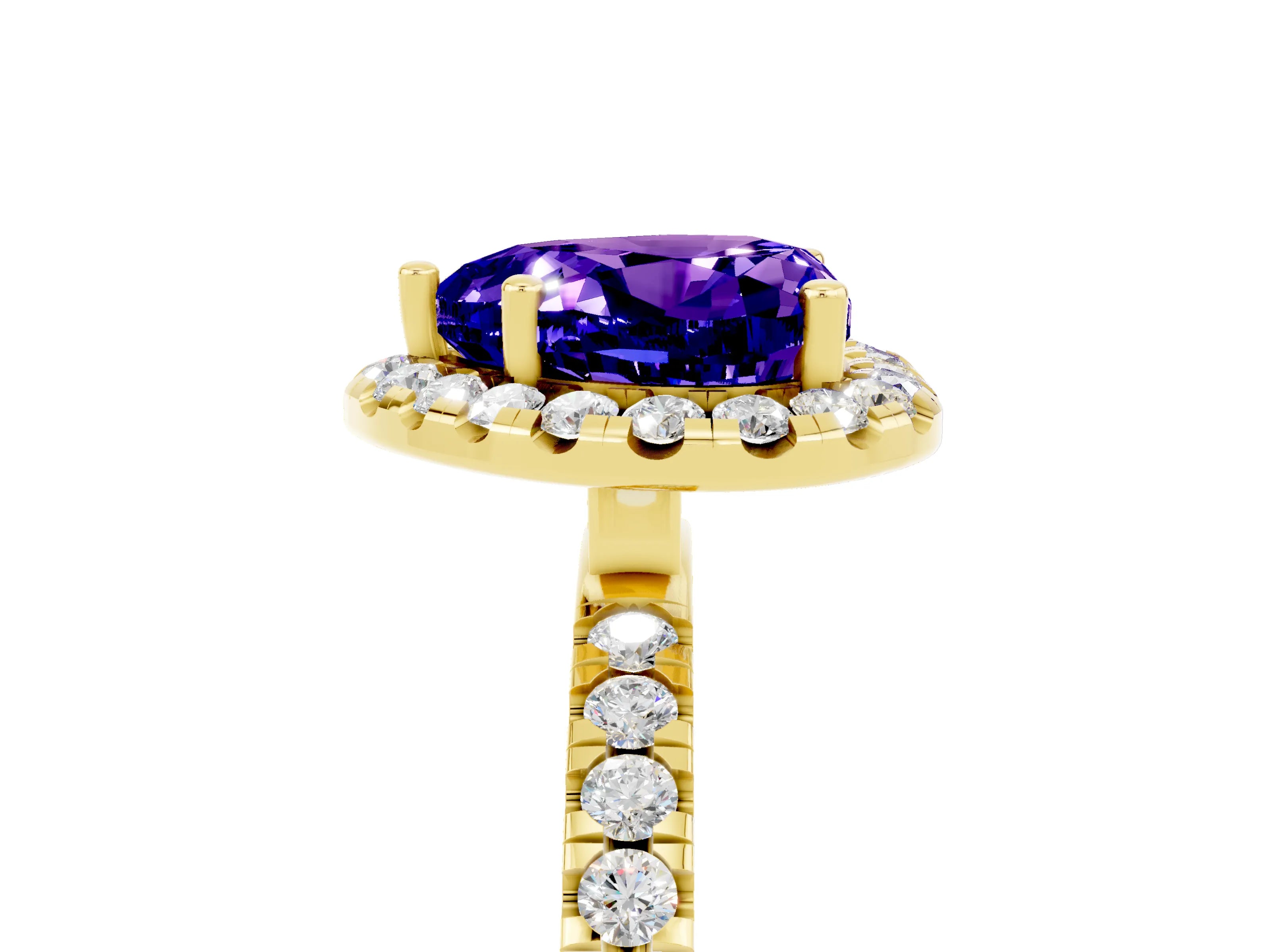 Yellow gold Heart Cut Halo Diamond Pave Band with Prong Setting_5