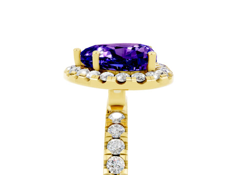 Yellow gold Heart Cut Halo Diamond Pave Band with Prong Setting_5
