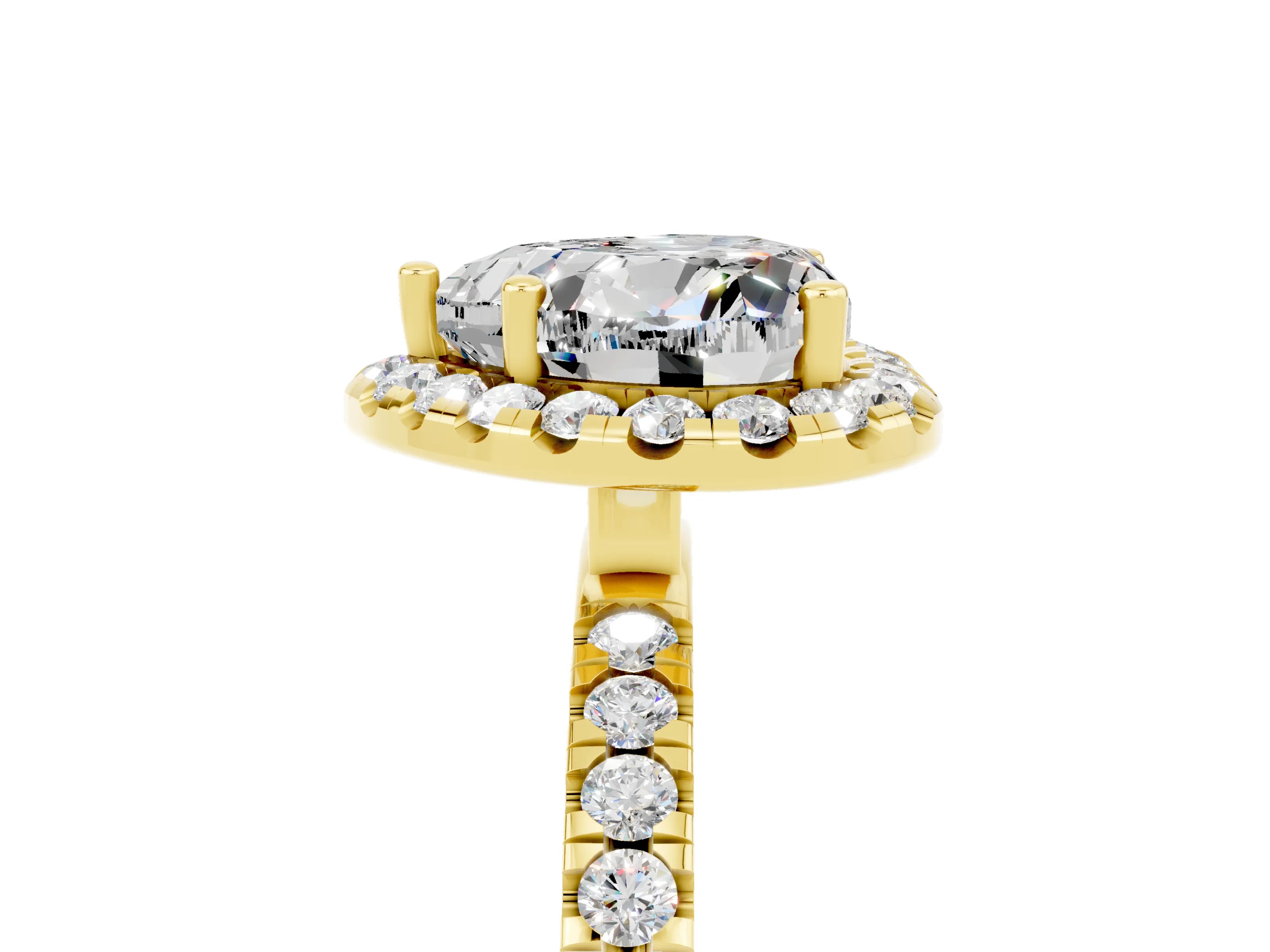Yellow gold Heart Cut Halo Diamond Pave Band with Prong Setting_5