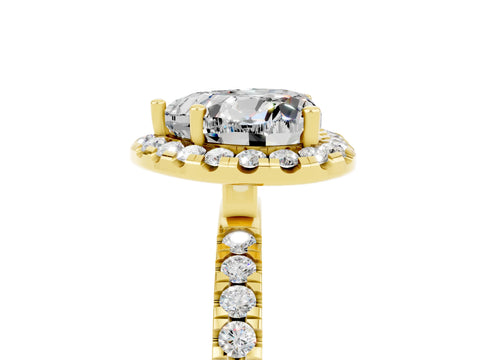 Yellow gold Heart Cut Halo Diamond Pave Band with Prong Setting_5