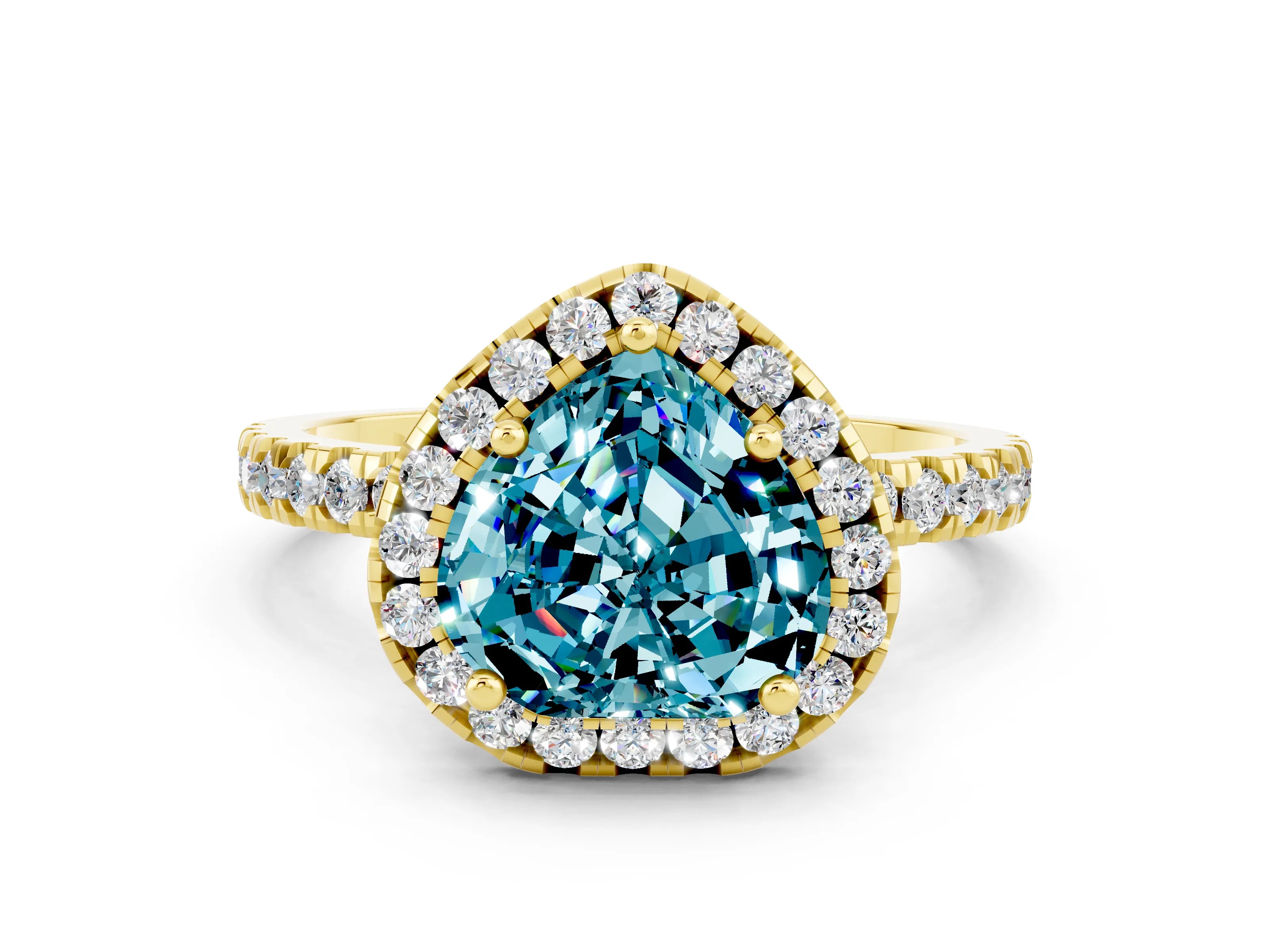 Yellow gold Heart Cut Halo Diamond Pave Band with Prong Setting