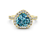 Yellow gold Heart Cut Halo Diamond Pave Band with Prong Setting