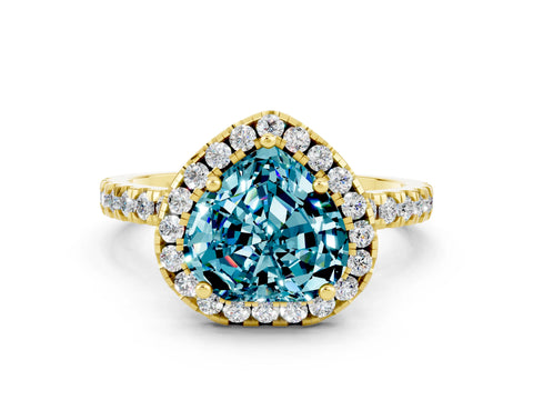 Yellow gold Heart Cut Halo Diamond Pave Band with Prong Setting