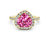 Yellow gold Heart Cut Halo Diamond Pave Band with Prong Setting