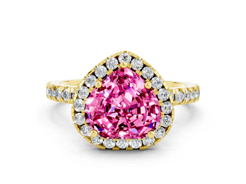 Yellow gold Heart Cut Halo Diamond Pave Band with Prong Setting