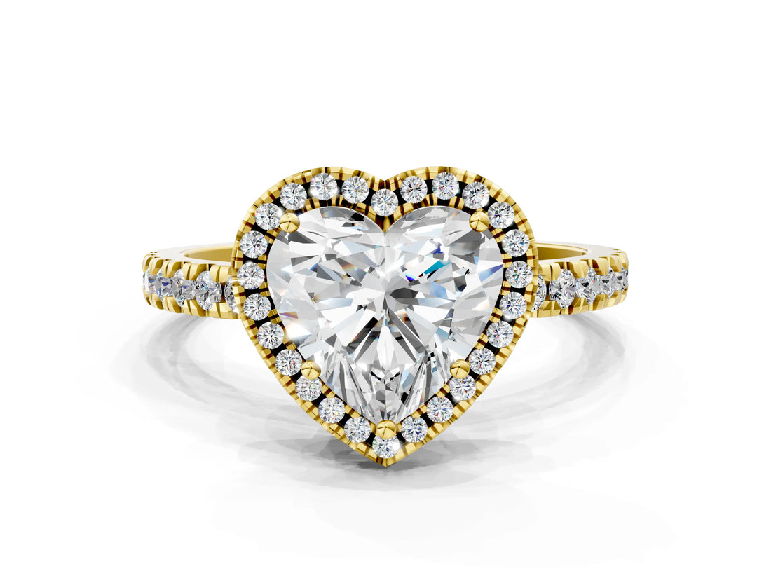 Yellow gold Heart Cut Halo Diamond Pave Band with Prong Setting_8