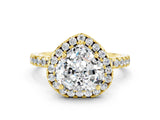 Yellow gold Heart Cut Halo Diamond Pave Band with Prong Setting