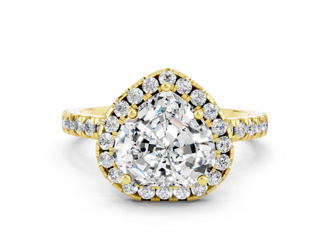 Yellow gold Heart Cut Halo Diamond Pave Band with Prong Setting