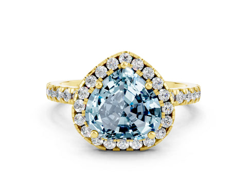 Yellow gold Heart Cut Halo Diamond Pave Band with Prong Setting