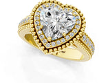 Yellow gold Heart Cut Halo Diamond Ring with Beaded Split Shank and Four-Prong Setting_10