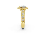 Yellow gold Heart Cut Halo Diamond Ring with Beaded Split Shank and Four-Prong Setting_11
