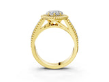 Yellow gold Heart Cut Halo Diamond Ring with Beaded Split Shank and Four-Prong Setting_12