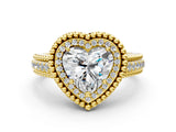 Yellow gold Heart Cut Halo Diamond Ring with Beaded Split Shank and Four-Prong Setting_9