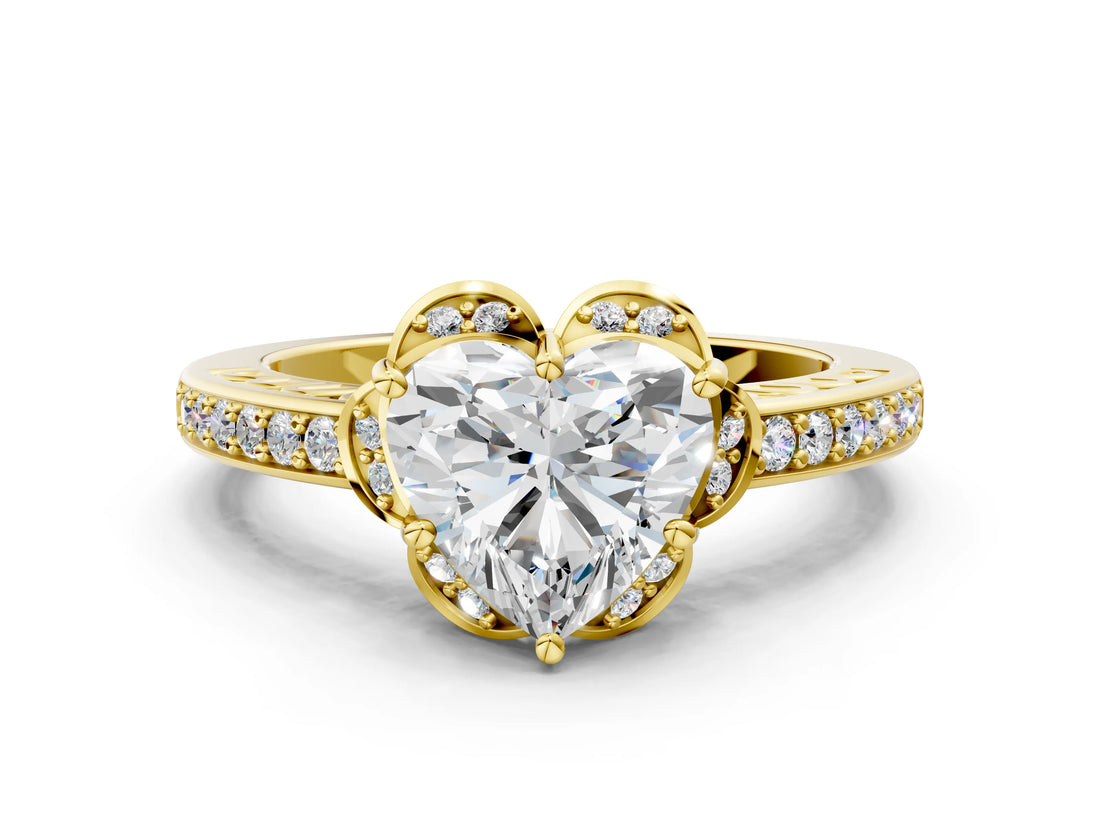 Yellow gold Heart Cut Halo Diamond Ring with Channel Set Band and Four-Prong Setting_52