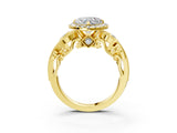 Yellow gold Heart Cut Halo Diamond Ring with Milgrain and Bezel Accents on a Split Shank Band_18