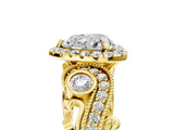 Yellow gold Heart Cut Halo Diamond Ring with Milgrain and Bezel Accents on a Split Shank Band_20