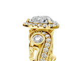 Yellow gold Heart Cut Halo Diamond Ring with Milgrain and Bezel Accents on a Split Shank Band_21