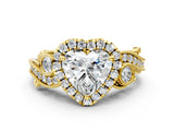 Yellow gold Heart Cut Halo Diamond Ring with Milgrain and Bezel Accents on a Split Shank Band_27