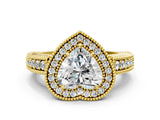 Yellow gold Heart Cut Halo Diamond Ring with Pavé Band and Four-Prong Setting_64