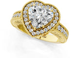 Yellow gold Heart Cut Halo Diamond Ring with Pavé Band and Four-Prong Setting_65