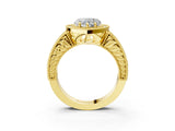 Yellow gold Heart Cut Halo Diamond Ring with Pavé Band and Four-Prong Setting_67