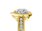 Yellow gold Heart Cut Halo Diamond Ring with Pavé Band and Four-Prong Setting_69