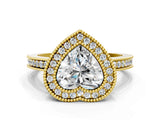 Yellow gold Heart Cut Halo Diamond Ring with Pavé Band and Milgrain Prong Setting_33