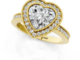 Yellow gold Heart Cut Halo Diamond Ring with Pavé Band and Milgrain Prong Setting_34