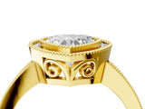 Yellow gold Heart Cut Halo Diamond Ring with Pavé Band and Milgrain Prong Setting_37