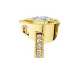 Yellow gold Heart Cut Halo Diamond Ring with Pavé Band and Milgrain Prong Setting_38