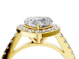 Yellow gold Heart Cut Halo Diamond Ring with Pavé Band and Three-Prong Setting_16