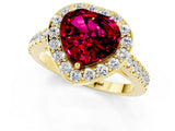 Yellow gold Heart Cut Halo Diamond Ring with Pavé Band and Three-Prong Setting_1