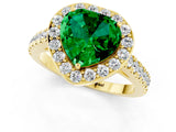 Yellow gold Heart Cut Halo Diamond Ring with Pavé Band and Three-Prong Setting_1