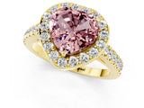 Yellow gold Heart Cut Halo Diamond Ring with Pavé Band and Three-Prong Setting_1