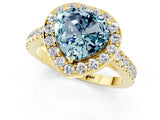 Yellow gold Heart Cut Halo Diamond Ring with Pavé Band and Three-Prong Setting_1