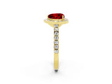 Yellow gold Heart Cut Halo Diamond Ring with Pavé Band and Three-Prong Setting_2