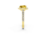 Yellow gold Heart Cut Halo Diamond Ring with Pavé Band and Three-Prong Setting_2