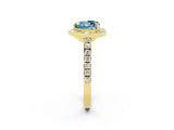 Yellow gold Heart Cut Halo Diamond Ring with Pavé Band and Three-Prong Setting_2