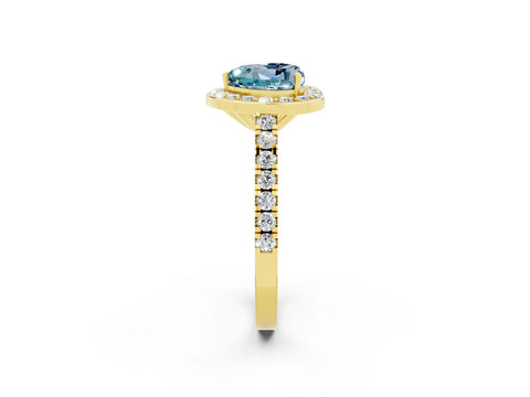 Yellow gold Heart Cut Halo Diamond Ring with Pavé Band and Three-Prong Setting_2