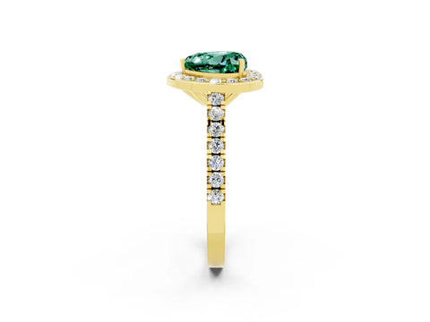 Yellow gold Heart Cut Halo Diamond Ring with Pavé Band and Three-Prong Setting_2